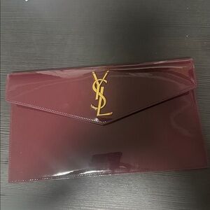 authentic Saint Laurent Deep Red Patent Leather Clutch